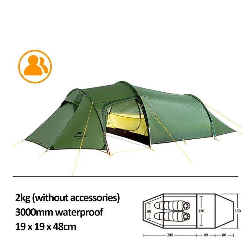 2 or 3 Person Ultralight 4-Season Hiking Tent – 20D Waterproof Family Camping Tent