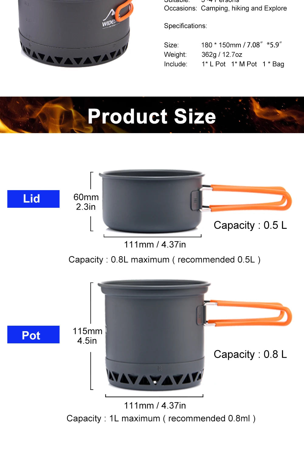 2.3L Camping Cookware Set – Outdoor Pot & Kettle for Travel, Hiking, and Cooking