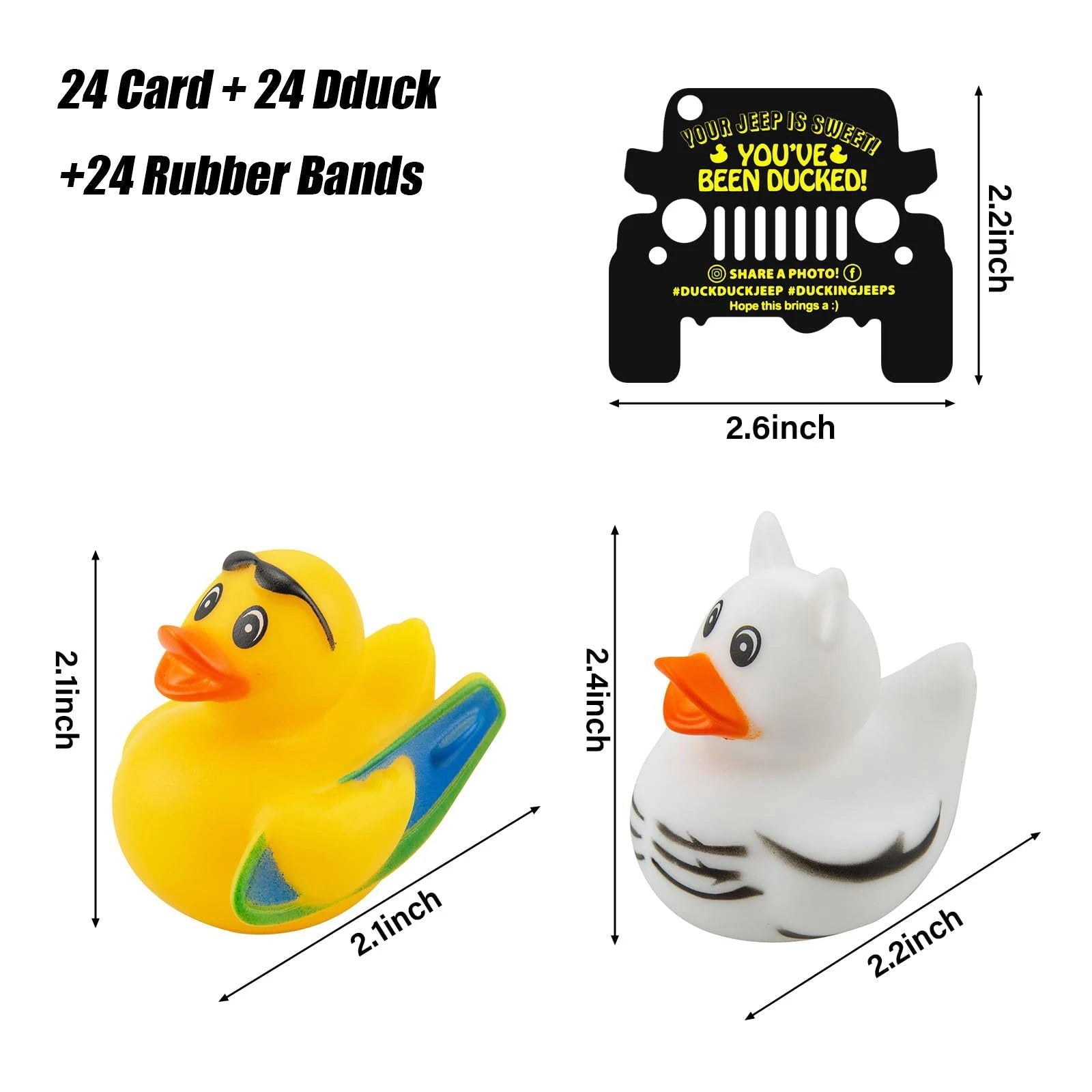 24-Pack Yellow Rubber Ducks with Tags & Bands – Black Jeep Die-Cut Set
