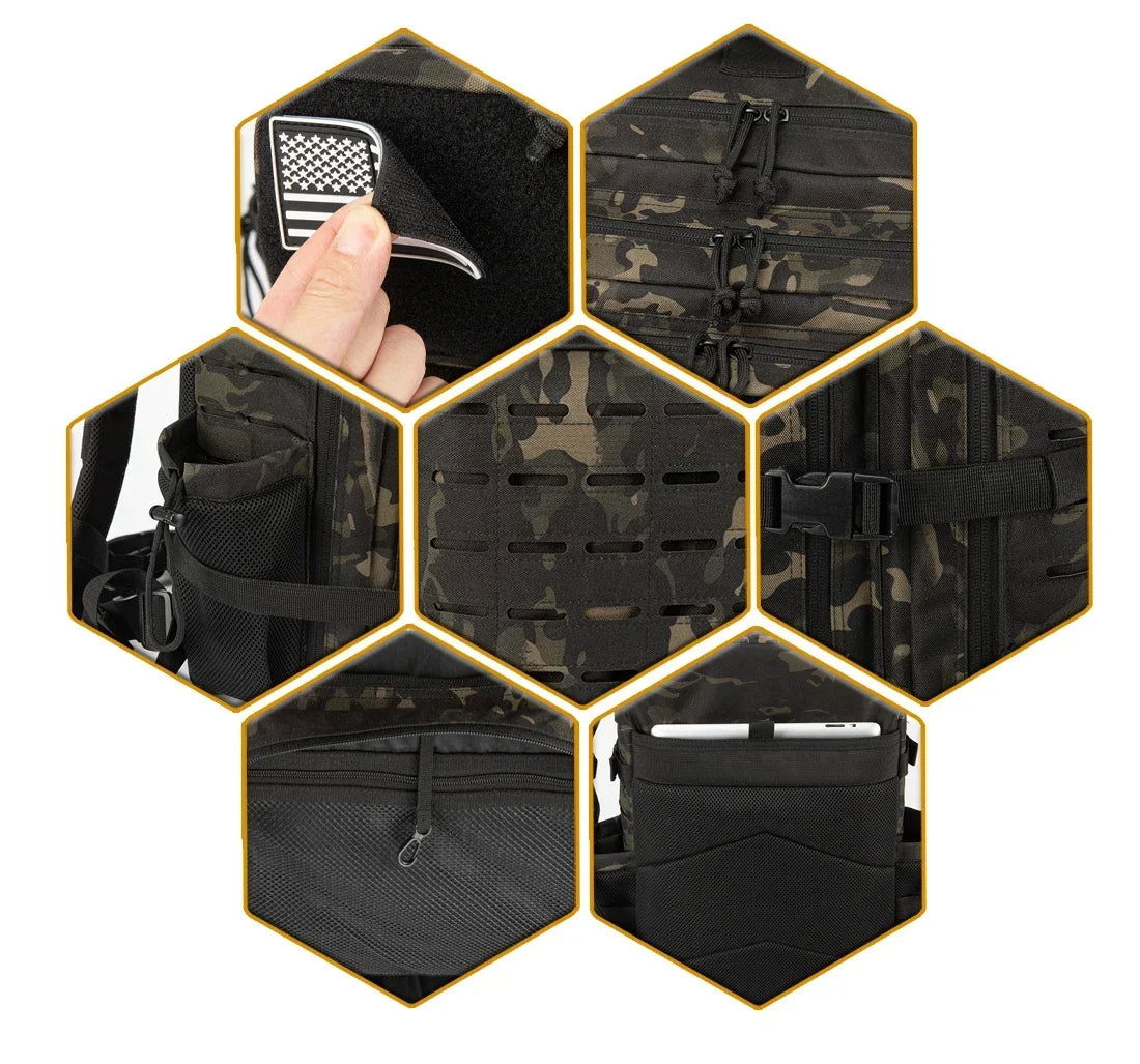 25L/45L Tactical Backpack – Laser-Cut MOLLE Hiking Pack with Dual Cup Holders