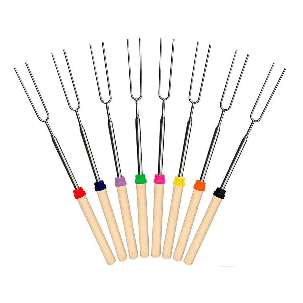 32" Retractable Marshmallow Roasting Forks with Wooden Handle – Campfire Skewer Grill Set