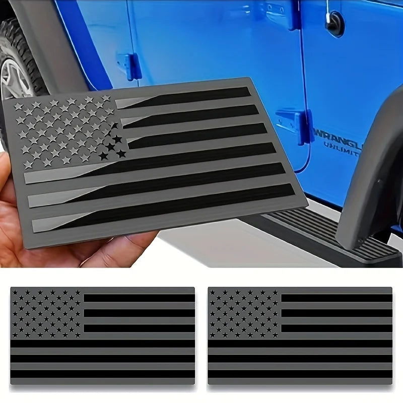 3D Black American Flag Decal 2pcs  – 5" x 3" Emblem for Cars, Trucks, & Motorcycles