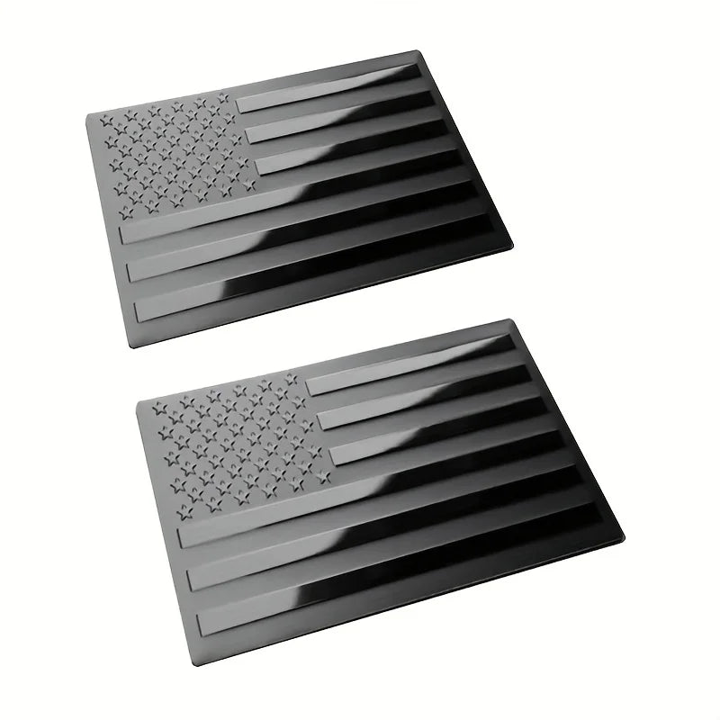 3D Black American Flag Decal 2pcs  – 5" x 3" Emblem for Cars, Trucks, & Motorcycles