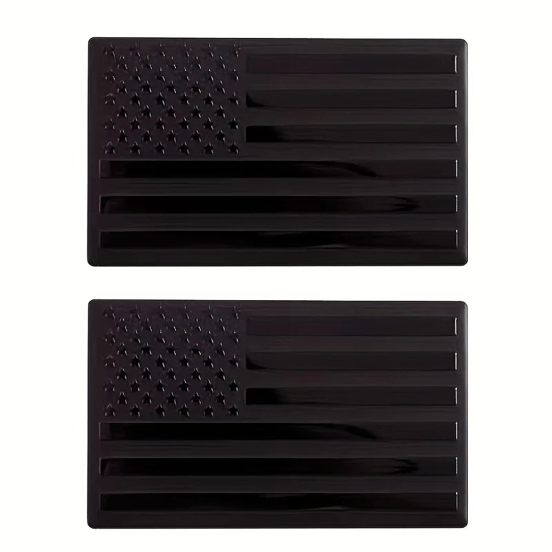 3D Black American Flag Decal 2pcs  – 5" x 3" Emblem for Cars, Trucks, & Motorcycles