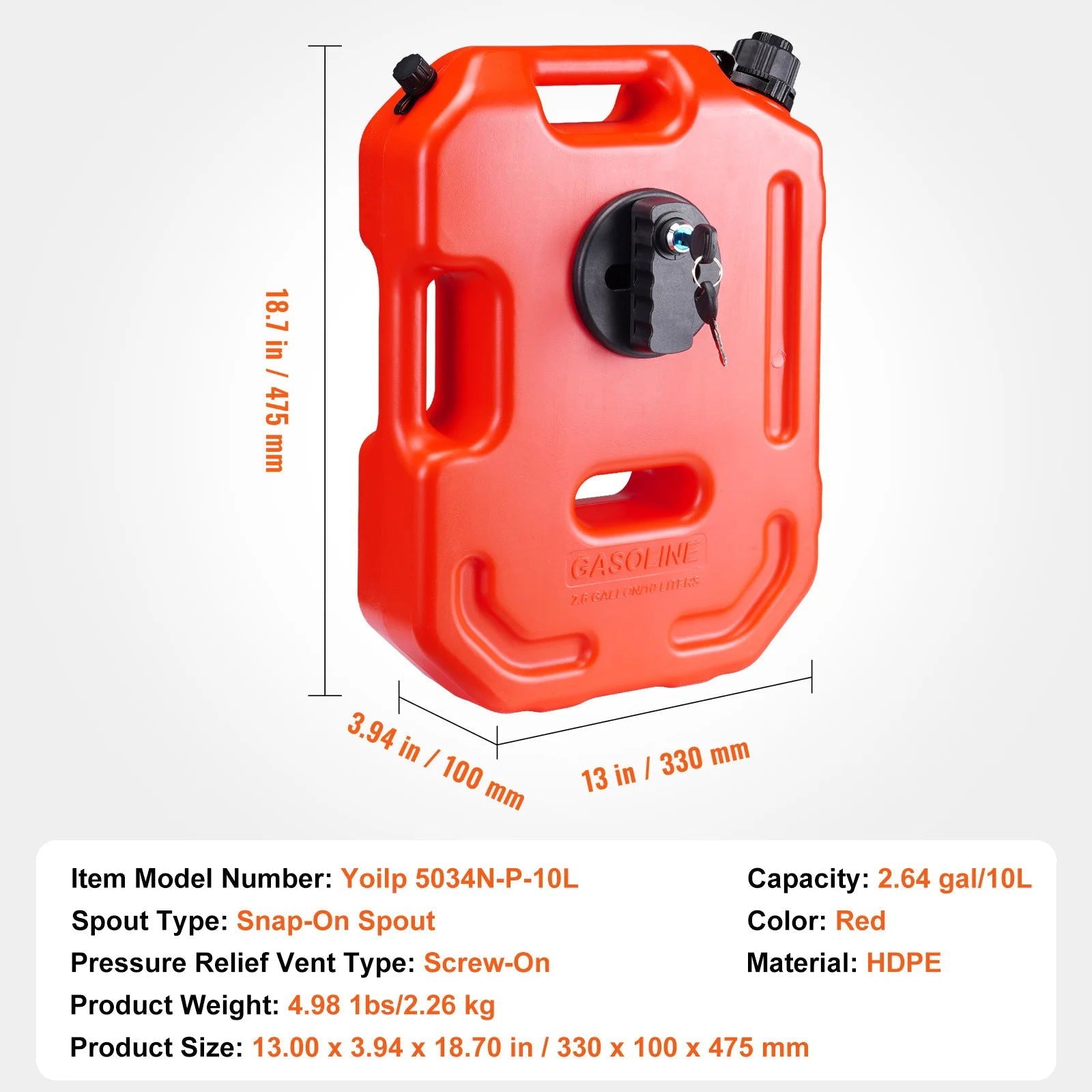 5/10L Red Fuel Tank with Adjustable Spout – Includes Mounting Bracket