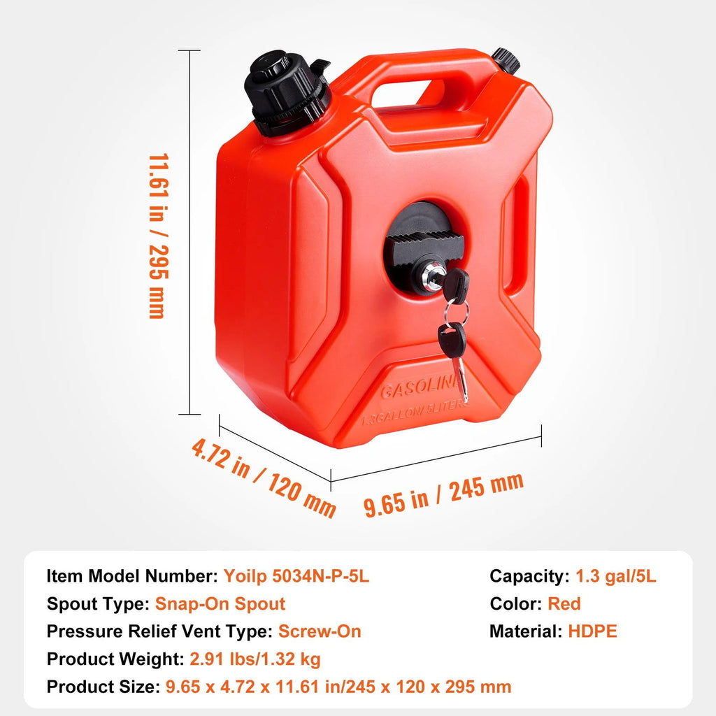 5/10L Red Fuel Tank with Adjustable Spout – Includes Mounting Bracket