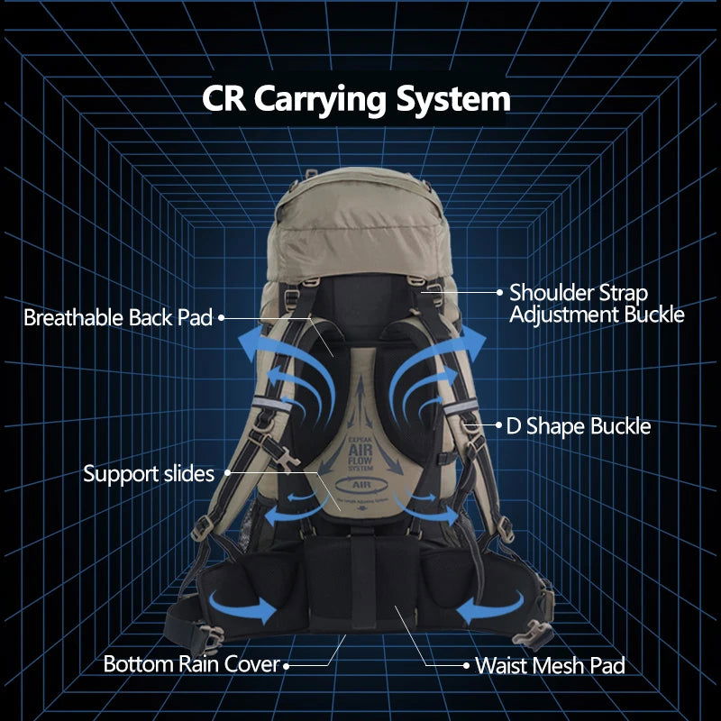 70L Camping Backpack with Rain Cover – Ergonomic and Large Capacity for Hiking and Trekking