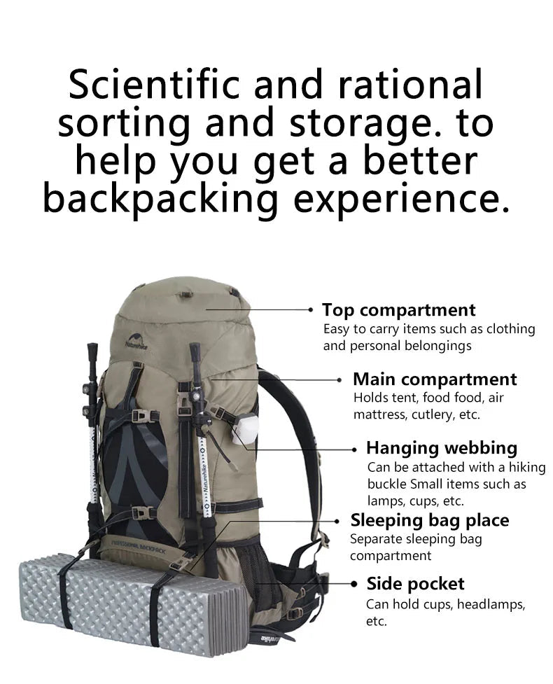 70L Camping Backpack with Rain Cover – Ergonomic and Large Capacity for Hiking and Trekking
