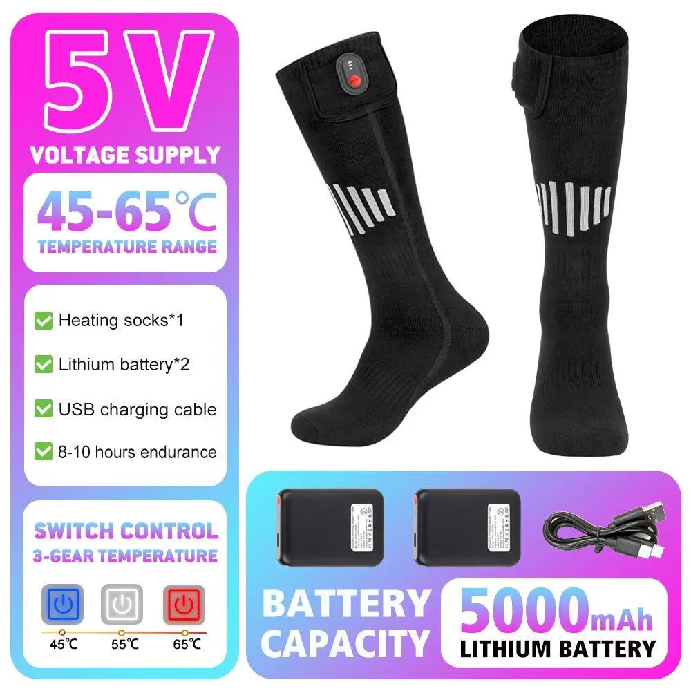 Rechargeable Heated Socks – Winter Thermal Foot Warmers for Skiing & Outdoor Sports