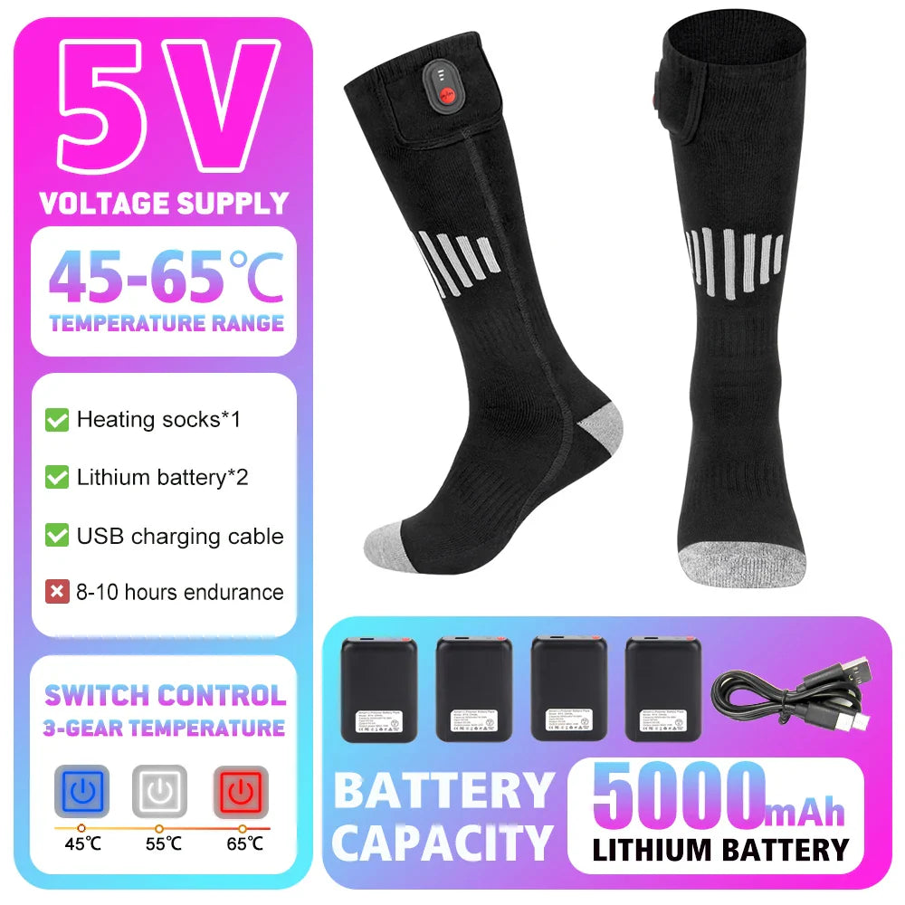 Rechargeable Heated Socks – Winter Thermal Foot Warmers for Skiing & Outdoor Sports