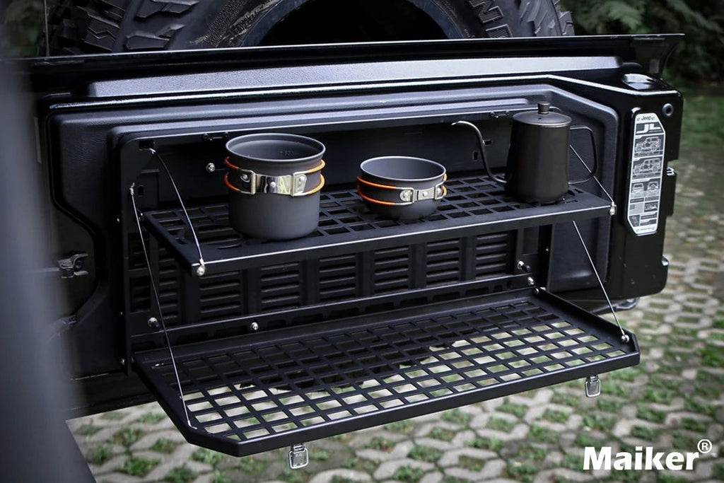 Aluminum Foldable Tailgate Table – Double Rear Door Cargo Shelf for JK/JL
