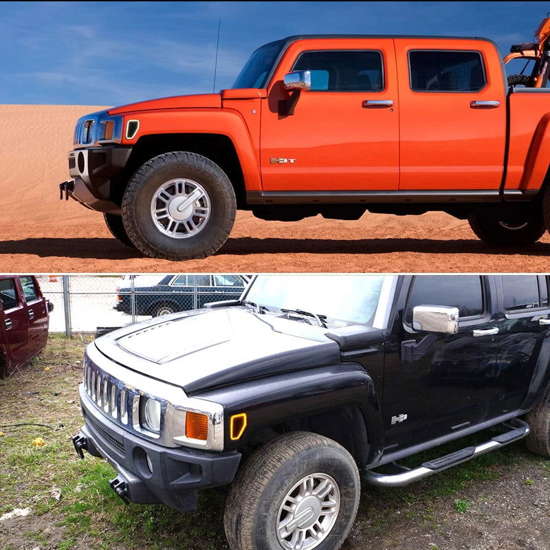 Amber LED Front Side Marker & Turn Signal Lights with White DRL – Fits 2005-2010 Hummer H3, 2009-2010 H3T