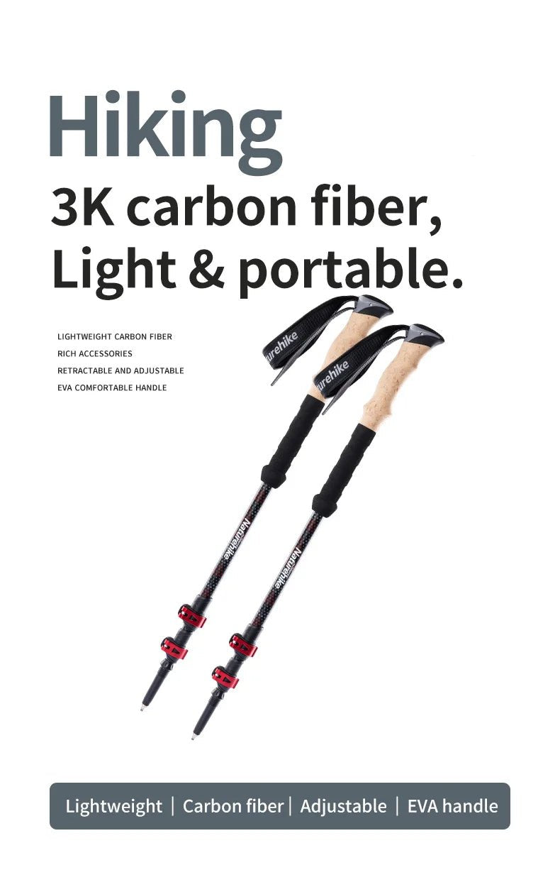 Carbon Fiber Collapsible Trekking Poles (2 Pack) – Lightweight Telescopic Hiking and Climbing Sticks