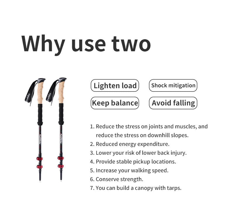 Carbon Fiber Collapsible Trekking Poles (2 Pack) – Lightweight Telescopic Hiking and Climbing Sticks