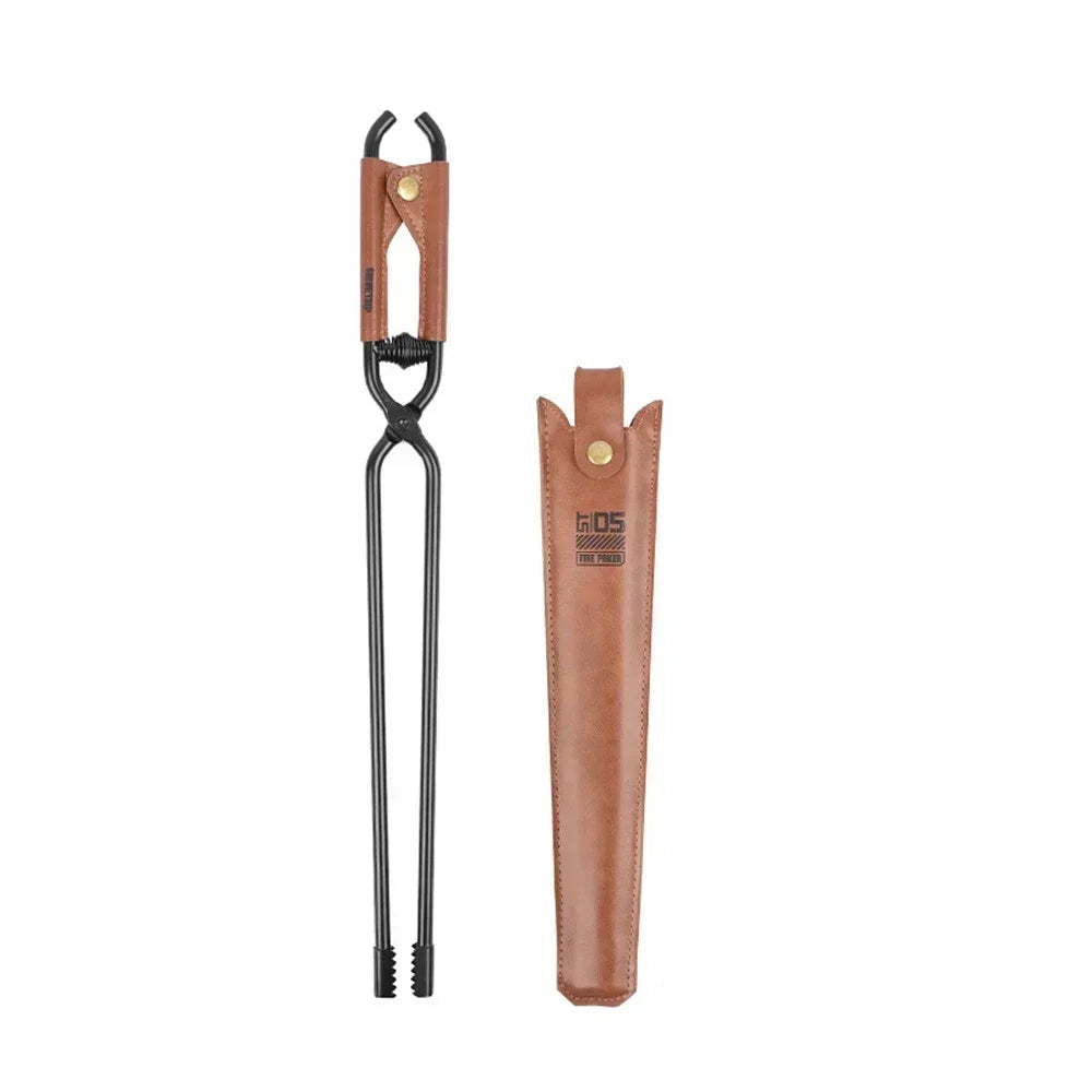 Carbon Steel Firewood and Charcoal Tongs with Leather Handle and Case