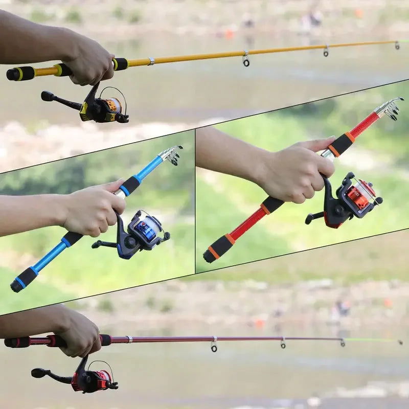 Compact Telescopic Fishing Pole Set – Complete Kit with Spinning Reel, Baits, and Hooks