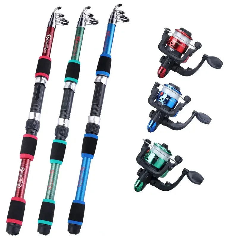 Compact Telescopic Fishing Pole Set – Complete Kit with Spinning Reel, Baits, and Hooks