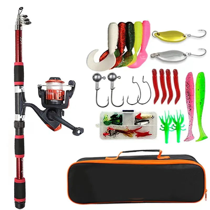Compact Telescopic Fishing Pole Set – Complete Kit with Spinning Reel, Baits, and Hooks