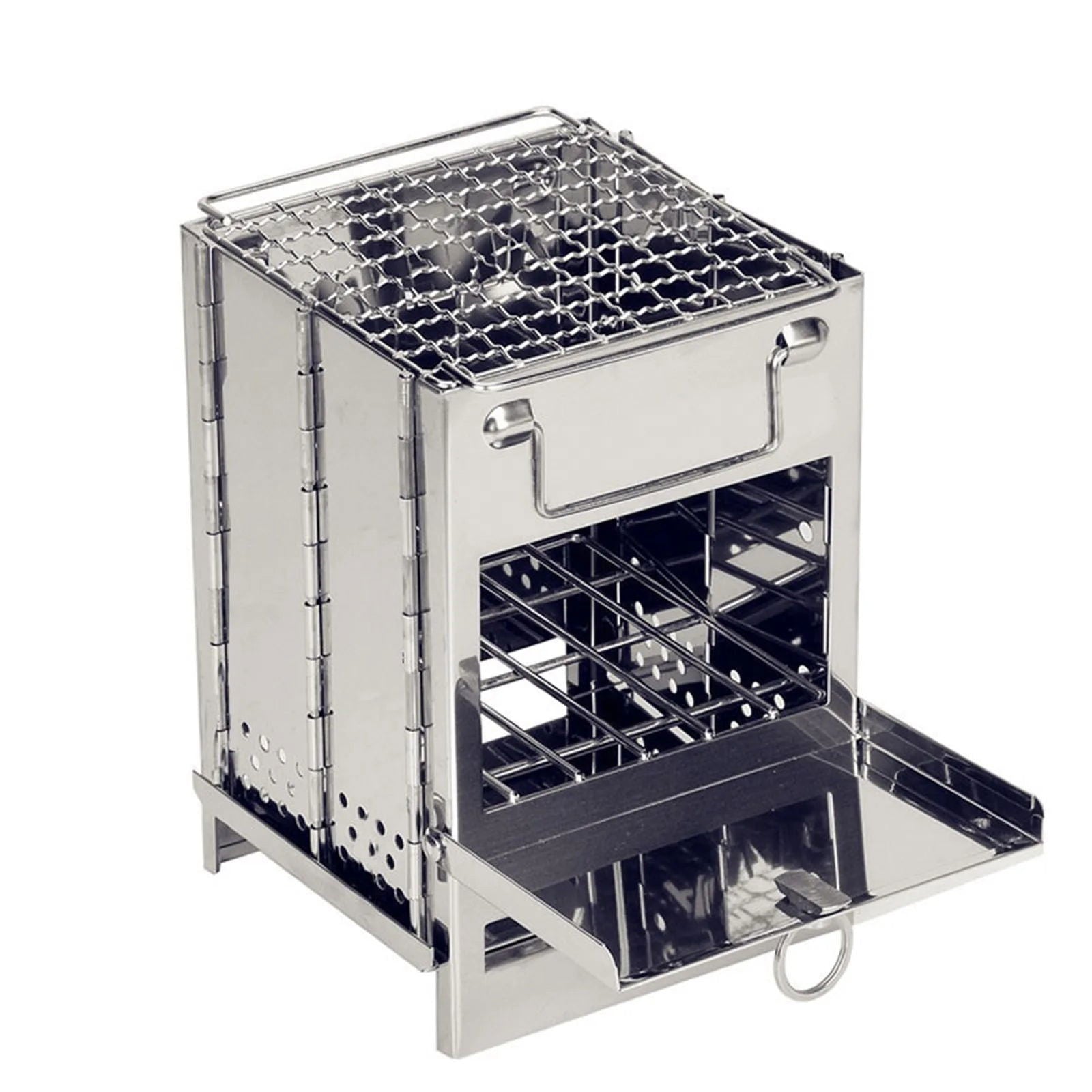 Stainless Steel Foldable Mini Grill - Charcoal or Wood