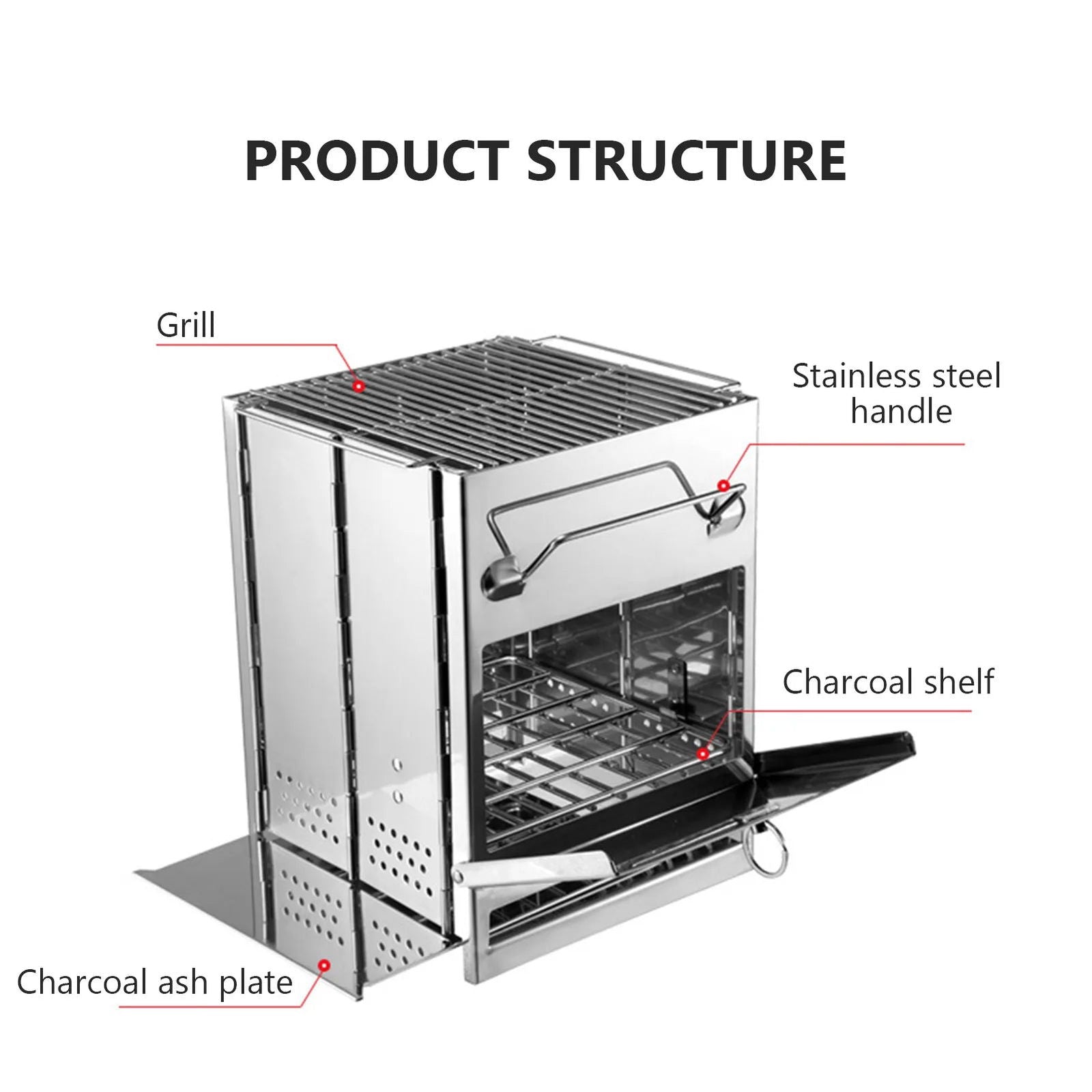 Stainless Steel Foldable Mini Grill - Charcoal or Wood