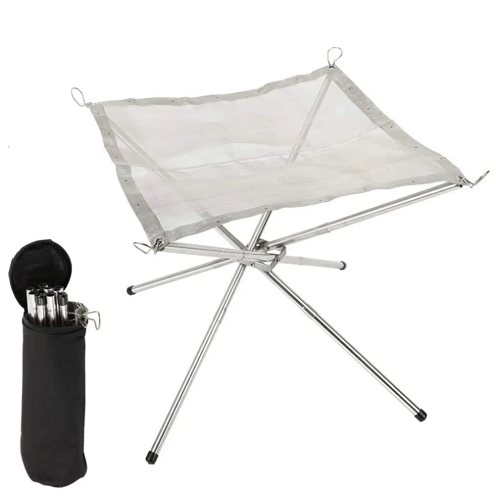 Foldable Stainless Steel Mesh Fire Pit and Wood Stove for Camping and Outdoor Use