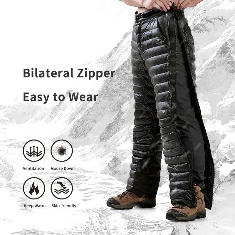Goose Down Thermal Pants – Windproof, Waterproof Winter Trousers with Side Zippers for Men and Women