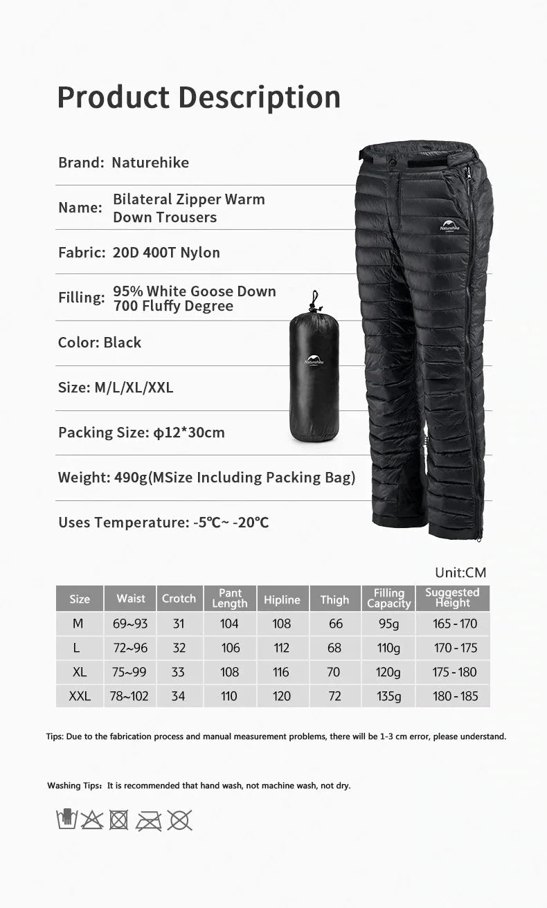Goose Down Thermal Pants – Windproof, Waterproof Winter Trousers with Side Zippers for Men and Women
