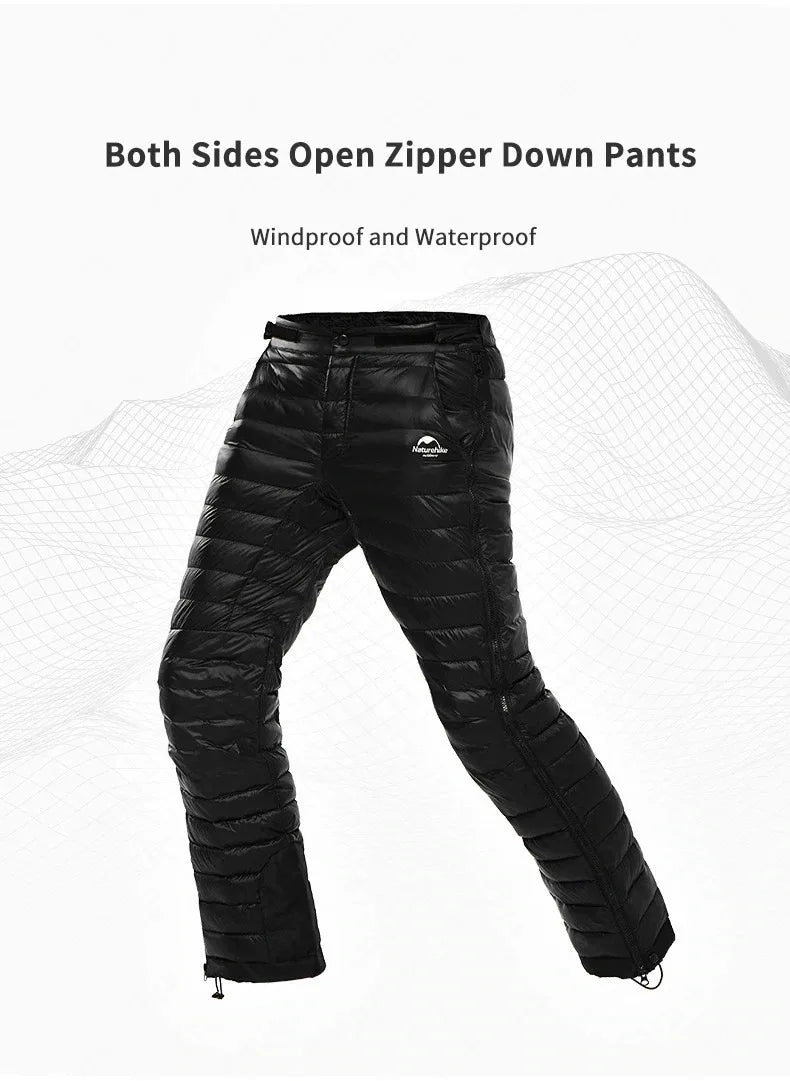 Goose Down Thermal Pants – Windproof, Waterproof Winter Trousers with Side Zippers for Men and Women