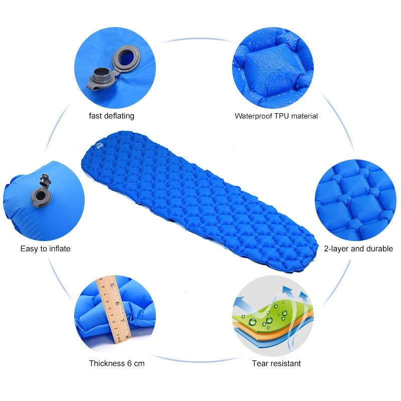 Inflatable Camping Mattress – Folding Sleeping Pad with Pump Bag