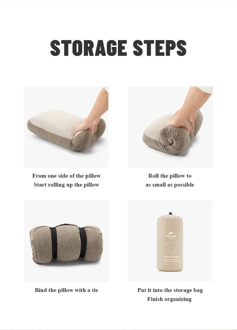 Memory Foam Comfort Pillow – Portable Square Camping and Travel Pillow with Easy Storage