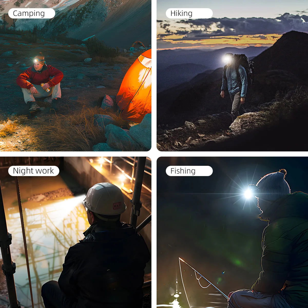 Rechargeable Headlamp, 8-Mode LED Light with Motion Sensor & White/Red Lights for Night Running