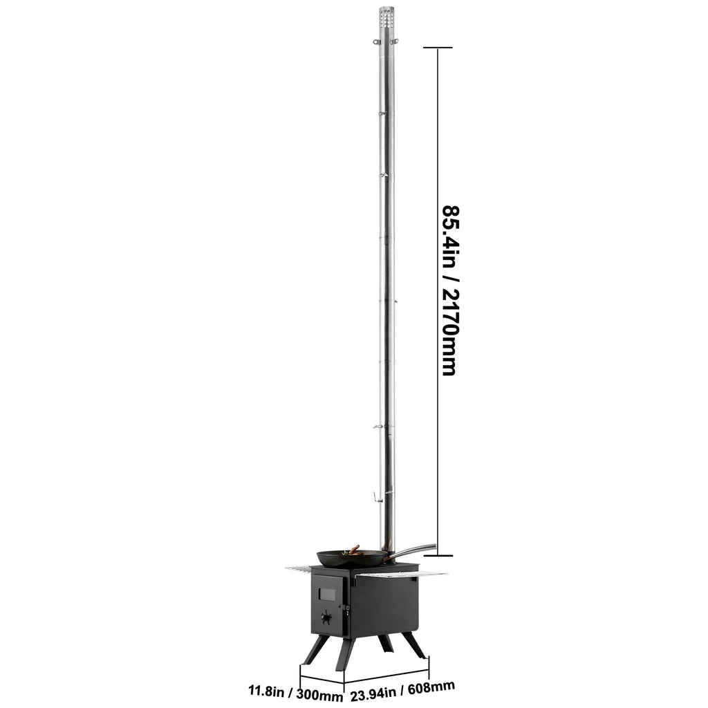 Tent Wood Stove Heater/Firebox – Alloy Steel, Includes Chimney Pipes & Gloves