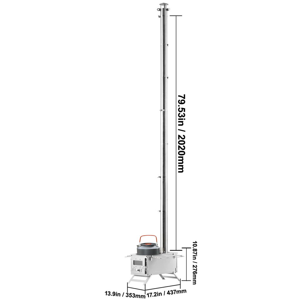 Tent Wood Stove Heater/Firebox – Alloy Steel, Includes Chimney Pipes & Gloves