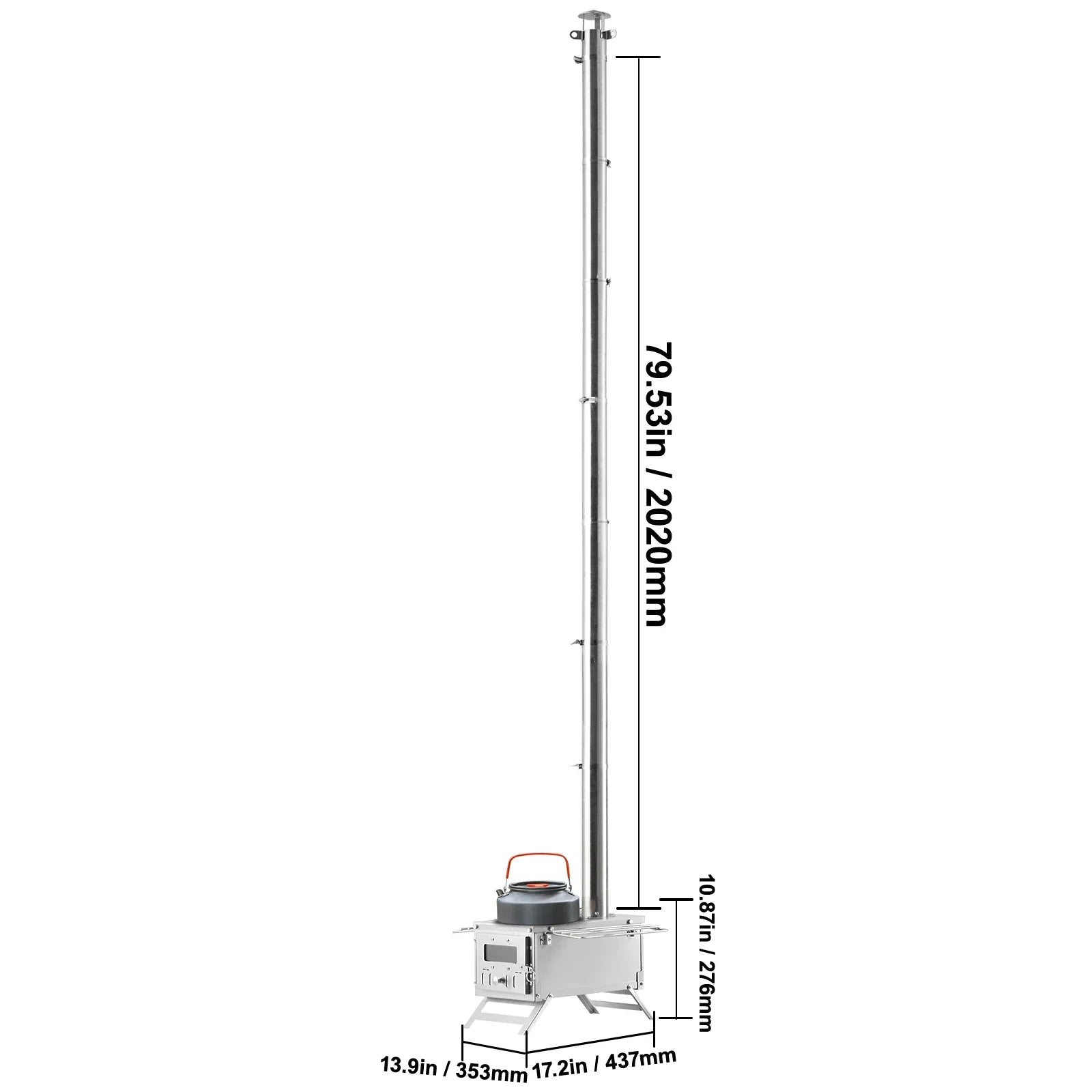 Tent Wood Stove Heater/Firebox – Alloy Steel, Includes Chimney Pipes & Gloves