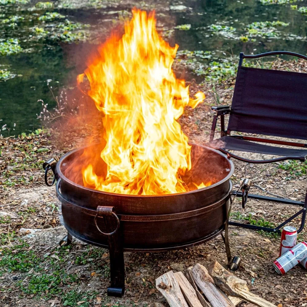 36-Inch 3-in-1 Fire Pit with Grill & Lid – Heavy-Duty Wood-Burning Outdoor Fireplace & BBQ Table