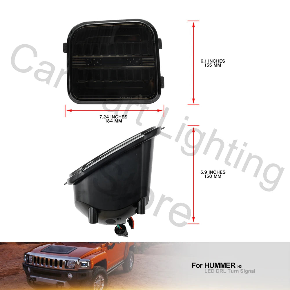 Sequential LED Turn Signals and LED Daytime Running Lights for 2006-2010 Hummer H3/H3T (OEM#15139187, 15139188)