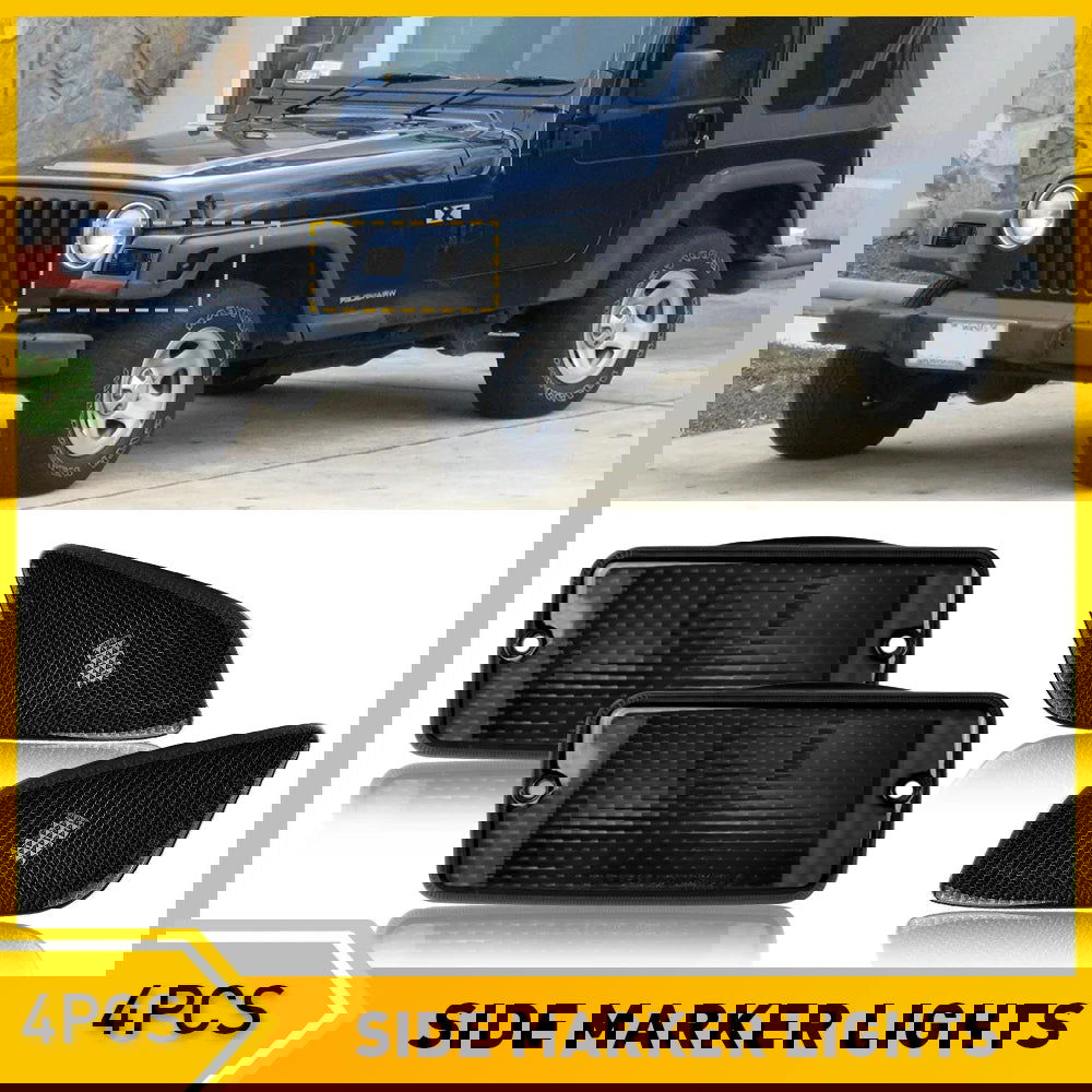 Smoked Lens Front Fender Side Marker & Turn Signal Housings 4 Piece Set – Replacement for Jeep Wrangler TJ 1997-2006
