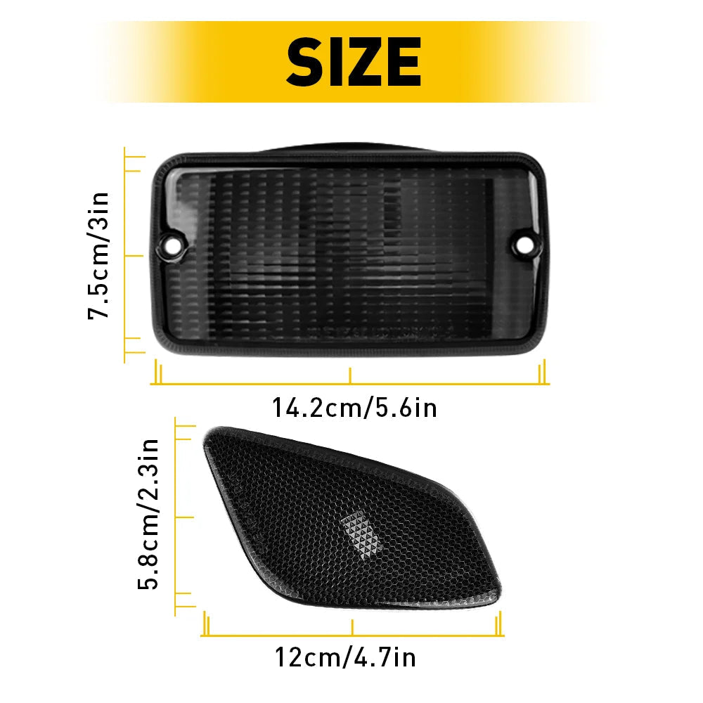 Smoked Lens Front Fender Side Marker & Turn Signal Housings 4 Piece Set – Replacement for Jeep Wrangler TJ 1997-2006