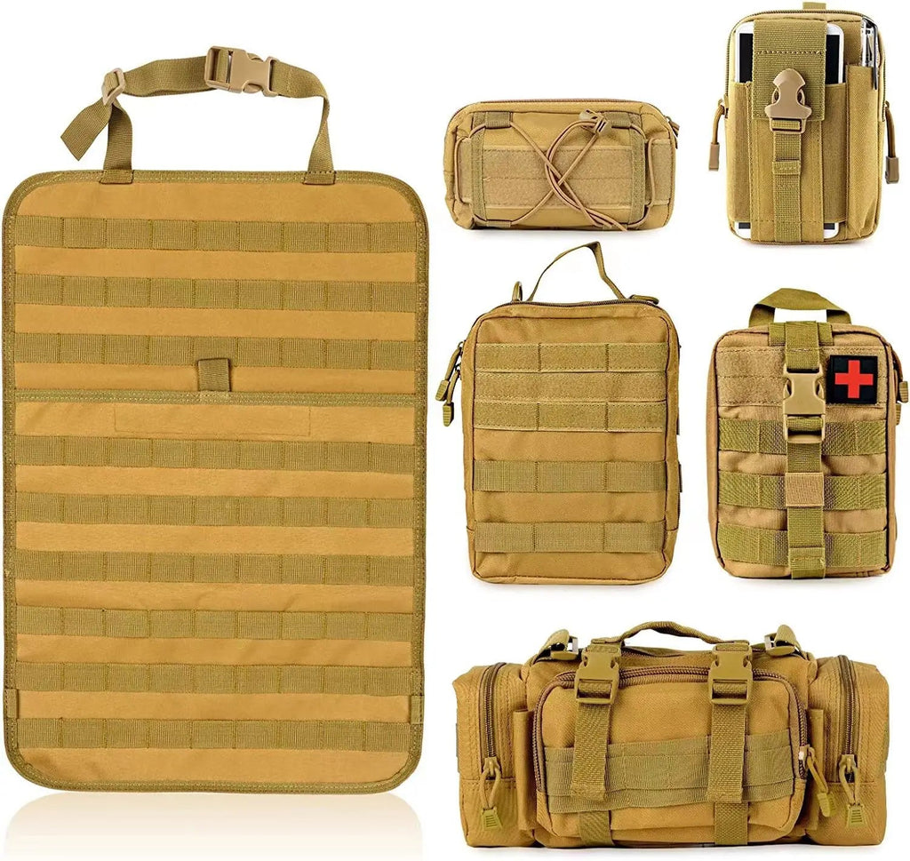 Tactical MOLLE Car Seat Back Organizer – Universal Vehicle Panel with 5 Storage Pouches for Gear and Equipment