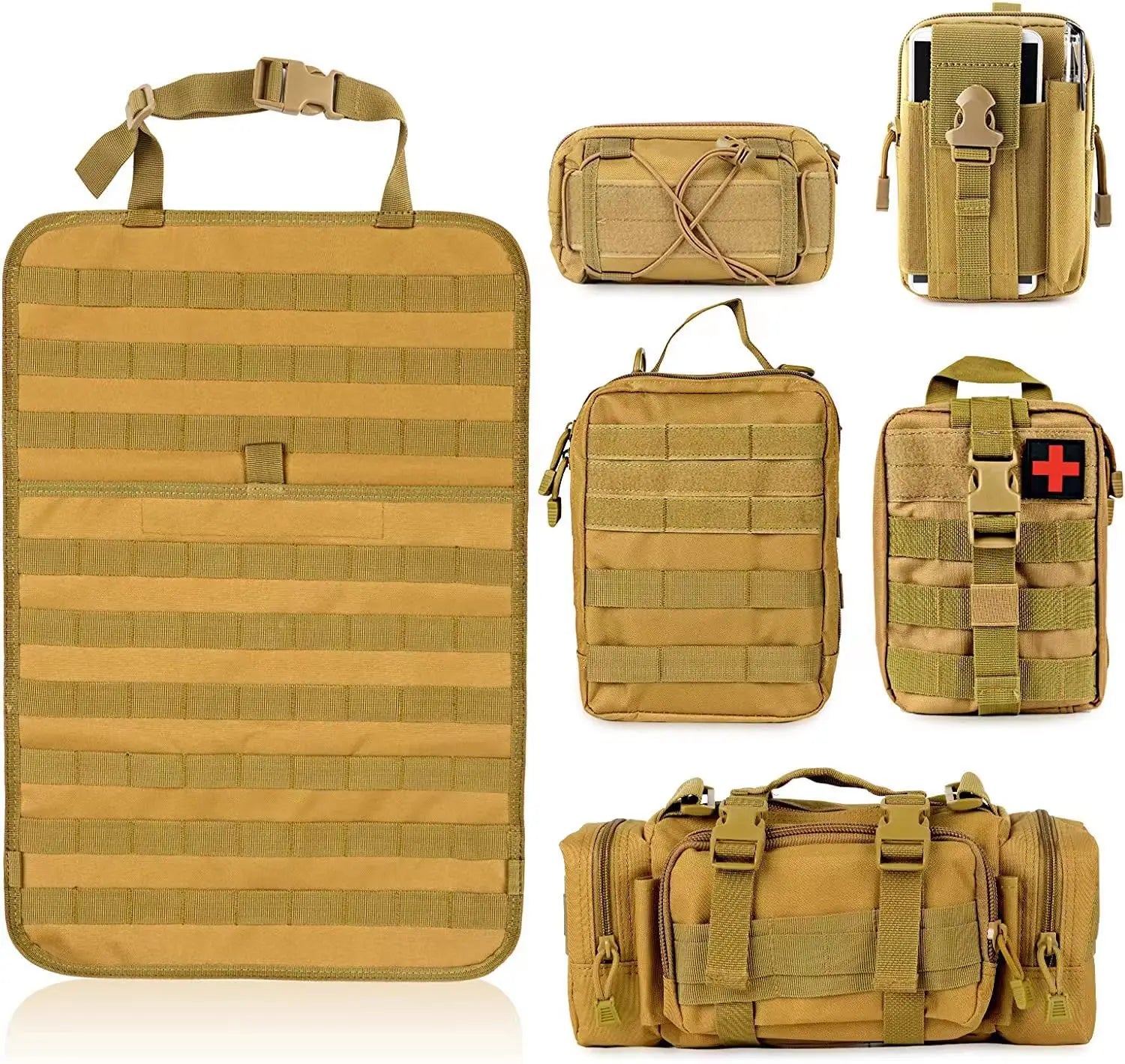 Tactical MOLLE Car Seat Back Organizer – Universal Vehicle Panel with 5 Storage Pouches for Gear and Equipment