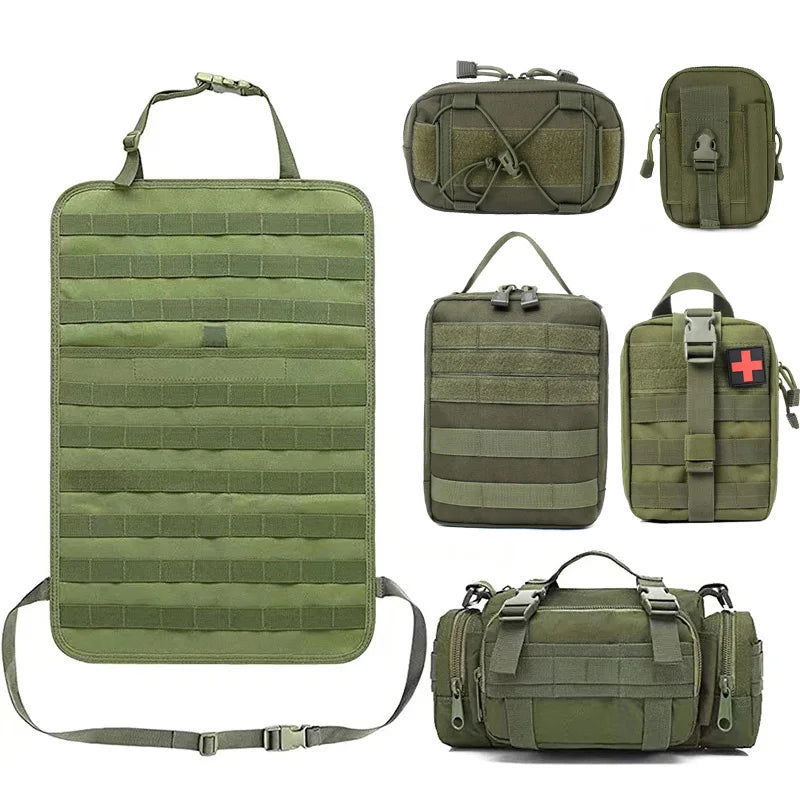 Tactical MOLLE Car Seat Back Organizer – Universal Vehicle Panel with 5 Storage Pouches for Gear and Equipment