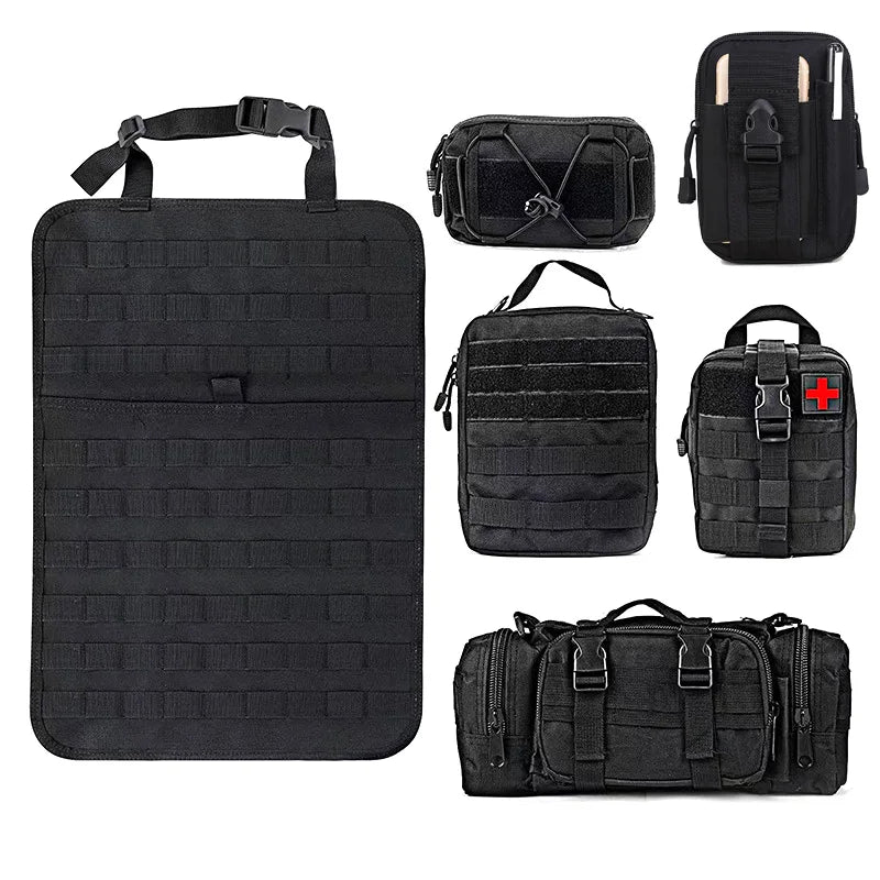 Tactical MOLLE Car Seat Back Organizer – Universal Vehicle Panel with 5 Storage Pouches for Gear and Equipment