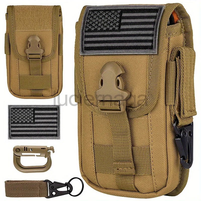 Tactical MOLLE Pouch – Hunting & Camping Waist Bag with US Flag Patch, D-Ring, Gear Clip, & 6.7" Phone Case Holder
