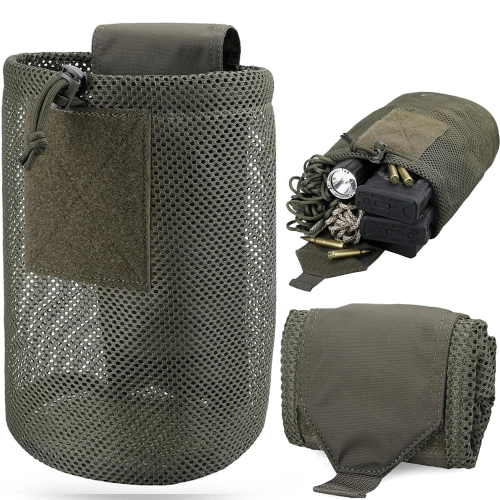 Tactical MOLLE Roll-Up Dump Pouch – Folding Drawstring Utility Waist Bag for Hunting & EDC