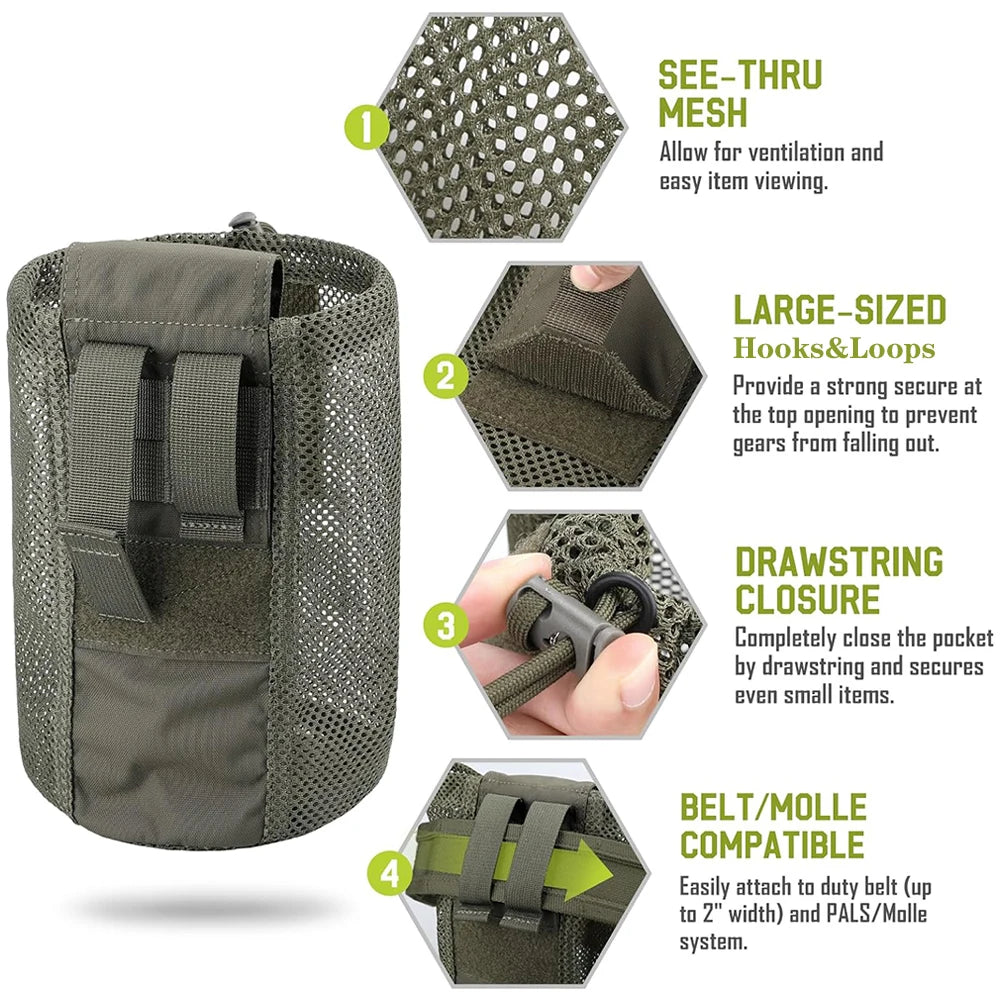 Tactical MOLLE Roll-Up Dump Pouch – Folding Drawstring Utility Waist Bag for Hunting & EDC