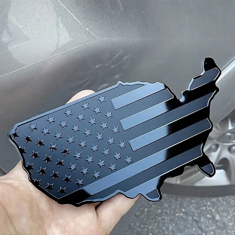 USA Flag Map Metal Emblem Sticker