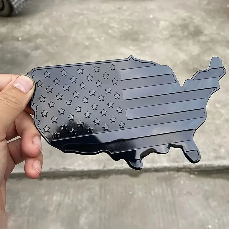USA Flag Map Metal Emblem Sticker