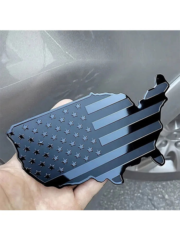 USA Flag Map Metal Emblem Sticker