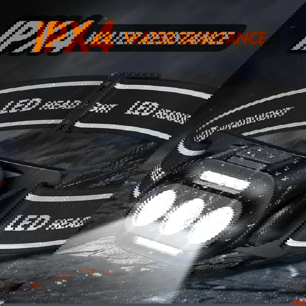 Ultra-Bright USB Rechargeable LED Headlamp – Waterproof IPX4 Headlight with White, Red, and Blue Light Modes